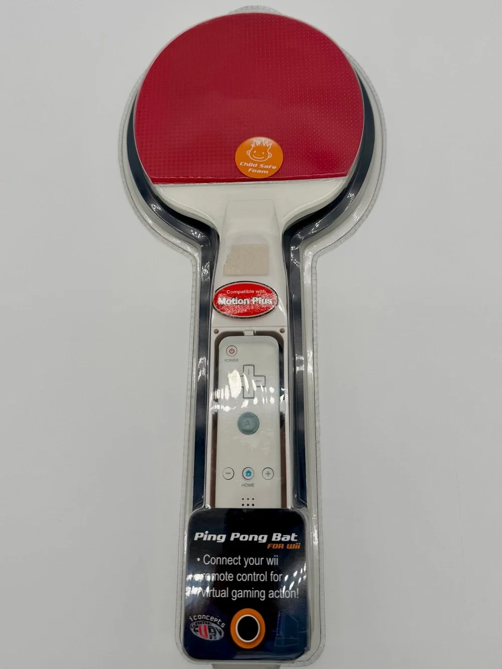 Motion Plus Compatible White Ping Pong Bat for Wii - Red Paddle